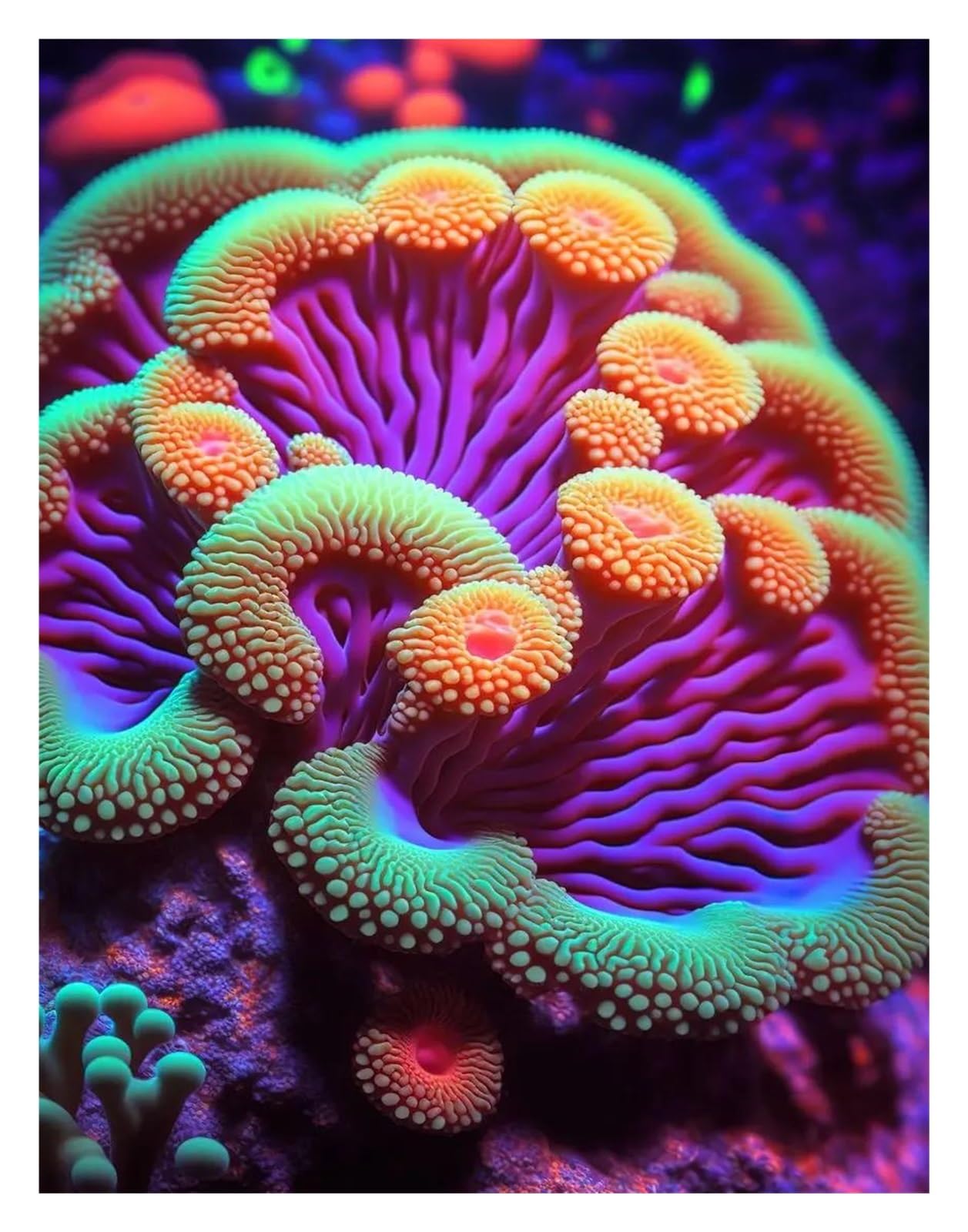 Vie océanique et néon coloré sur toile imprimée | Tableau déco grand format 50x70cm