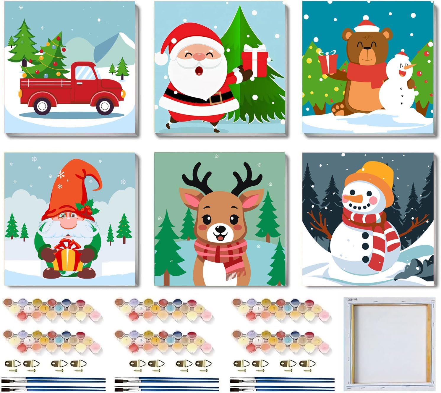 LDXWQF 6 Pack Christmas Paint by Numbers Kit for Adults with Frame