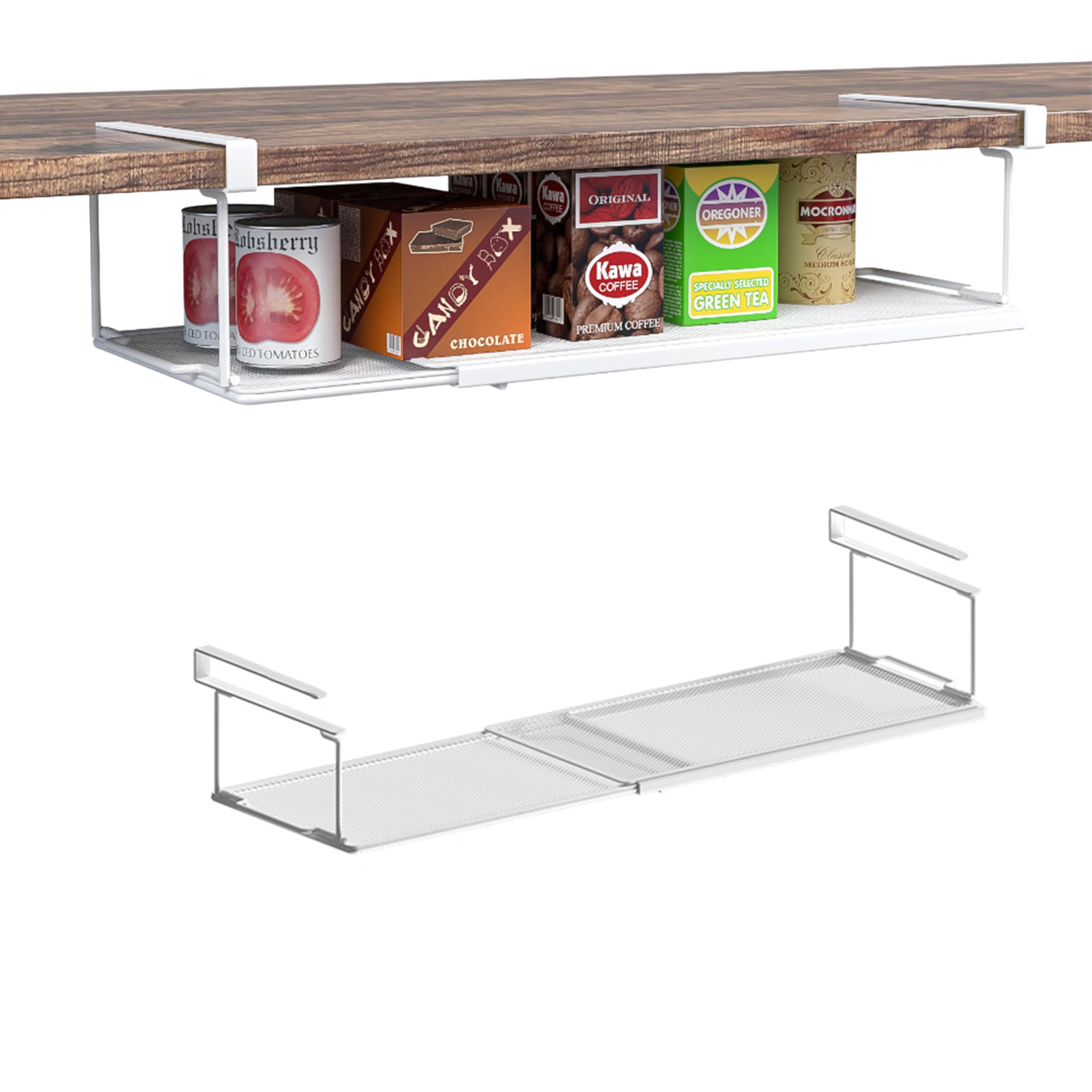 ROLIZOE Expandable Under Shelf Storage, Under Shelfs Basket, Metal Hanging Storage Basket, Under Desk Shelf for Kitchen, Cabinet, Shoe Bench, Dish Organizer