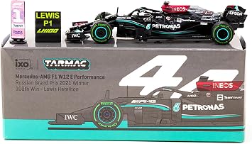 Tarmac Works AMG F1 W12 E Performance #44 Lewis Hamilton Winner Formula One F1 Russian GP 2021 "100th Win with Number Board Global64 Series 1/64 Diecast Model Car T64G-F037-LH3