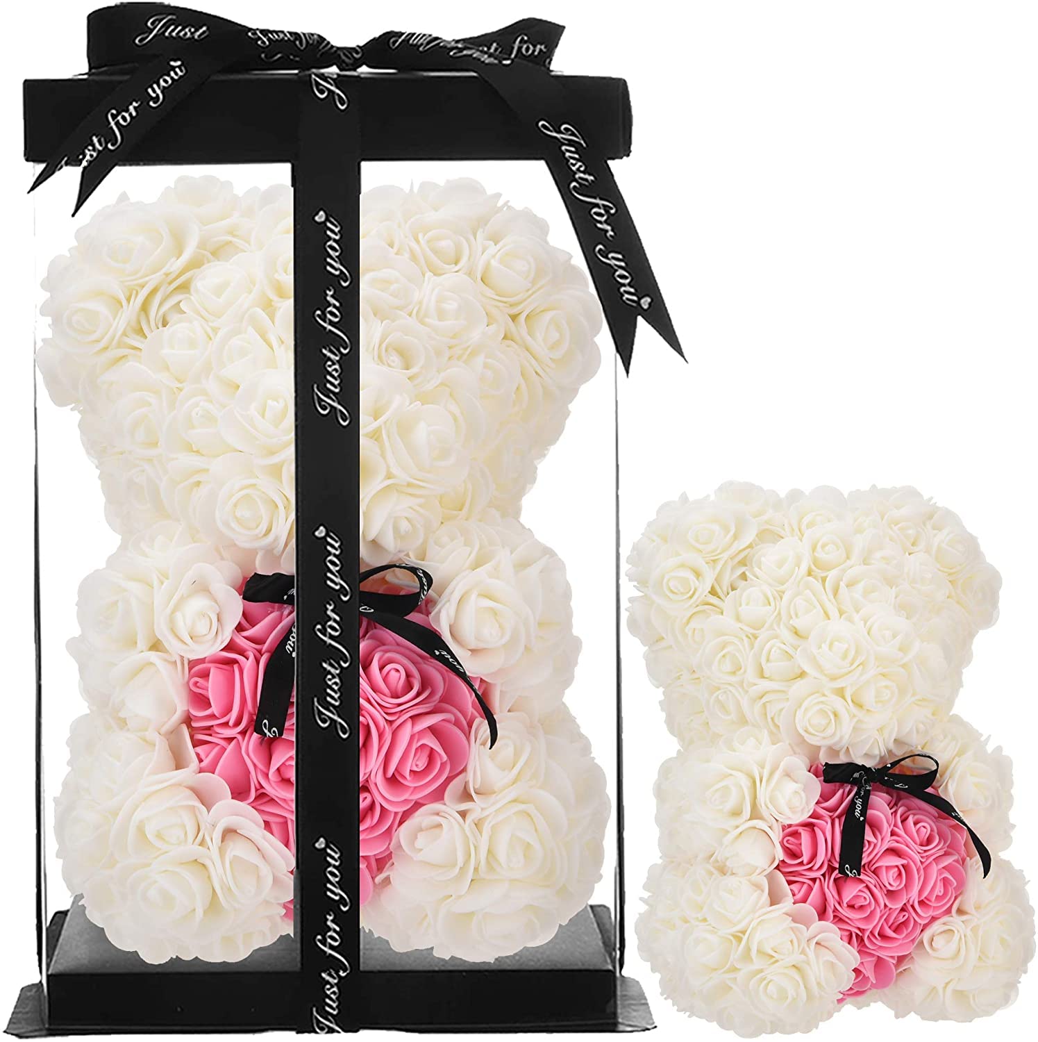 Tall Rose Flower Bear (White, 10in)