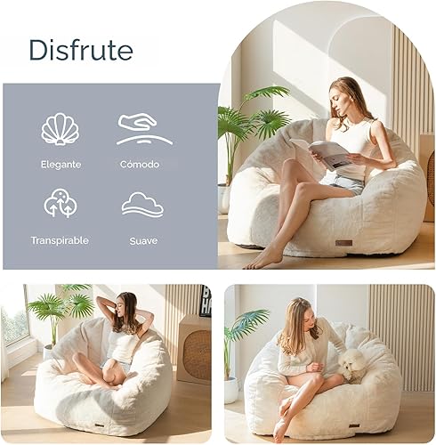 Miniatura 3 de MAXYOYO Puf gigante, sofá puff de gran tamaño para adultos y niños, silla grande en forma de concha de piel sintética con relleno, sofá de gran