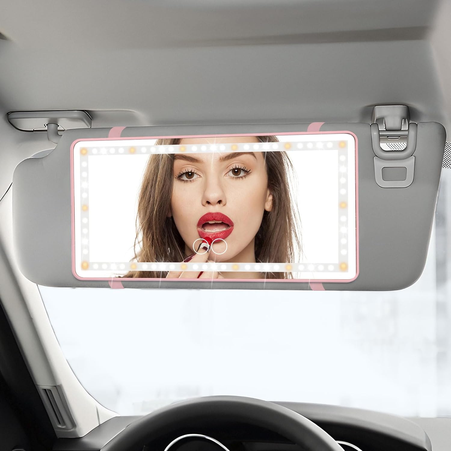 2 Pack Rechargeable LED Car Visor Mirror with Light - 3 Color Modes, Dimmable Touch Control, Passenger Car Accessories Interior for Women, Sun Visor Vanity Mirror with Lights (Pink)