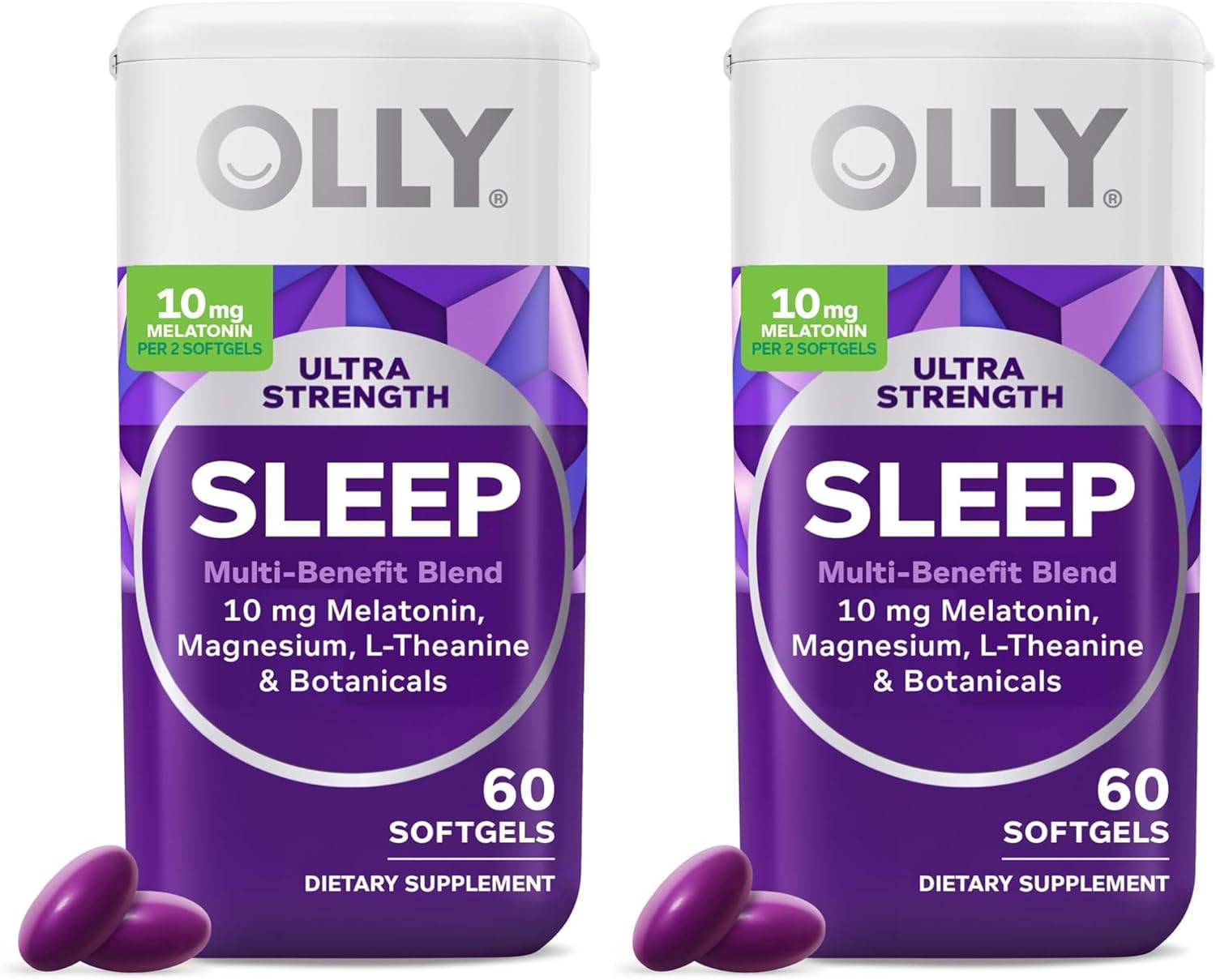 OLLY Ultra Strength Sleep Softgels, 10mg Melatonin, L-Theanine, Chamomile, Magnesium, Lemon Balm, Supports Deep Restful Sleep, Nighttime Sleep Aid, Non Habit-Forming - 60 Count (Pack of 2)