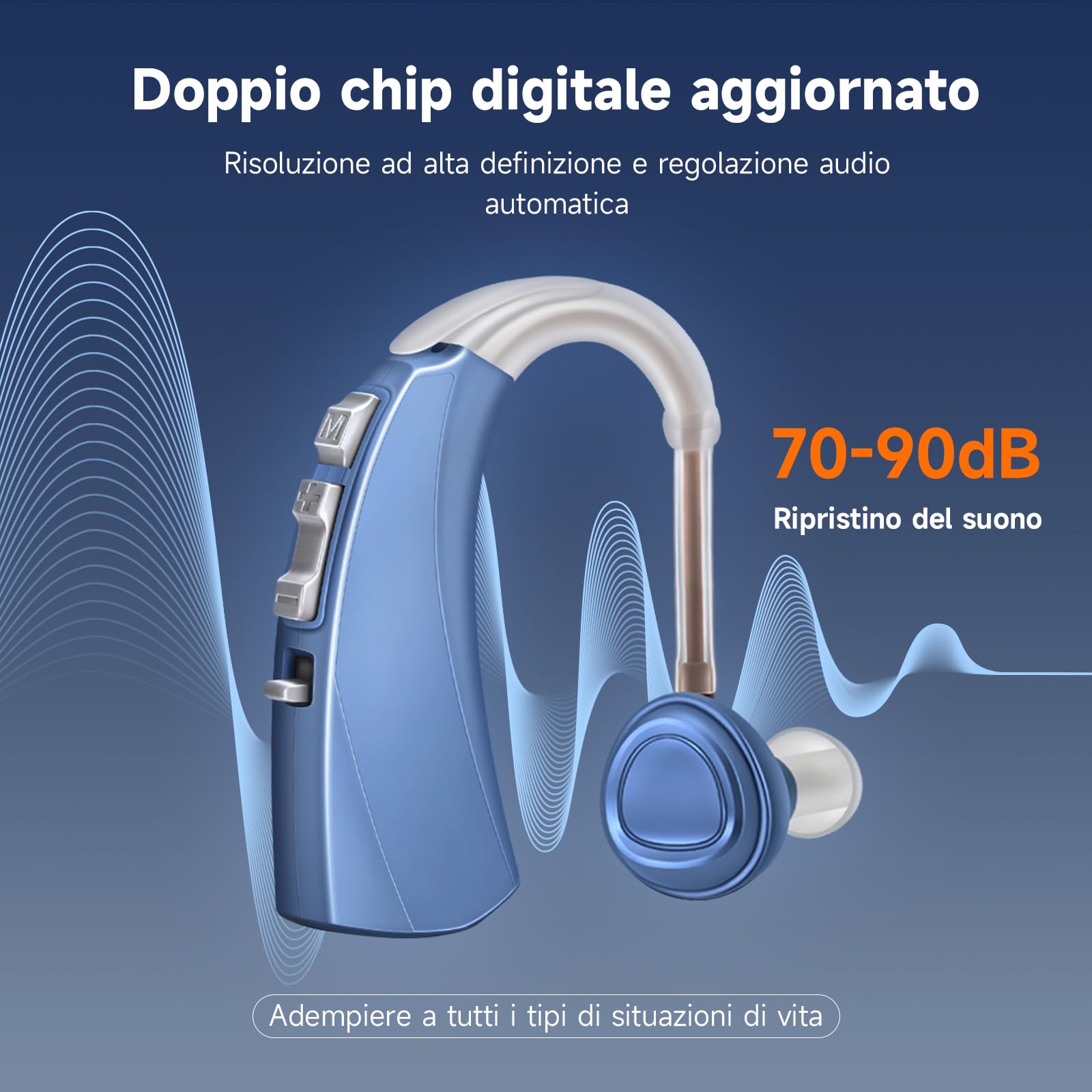 Britzgo - dispositivo a doppio chip, 70-90 dB, durata della batteria 33 ore, ricarica USB, blu (modello doppio)