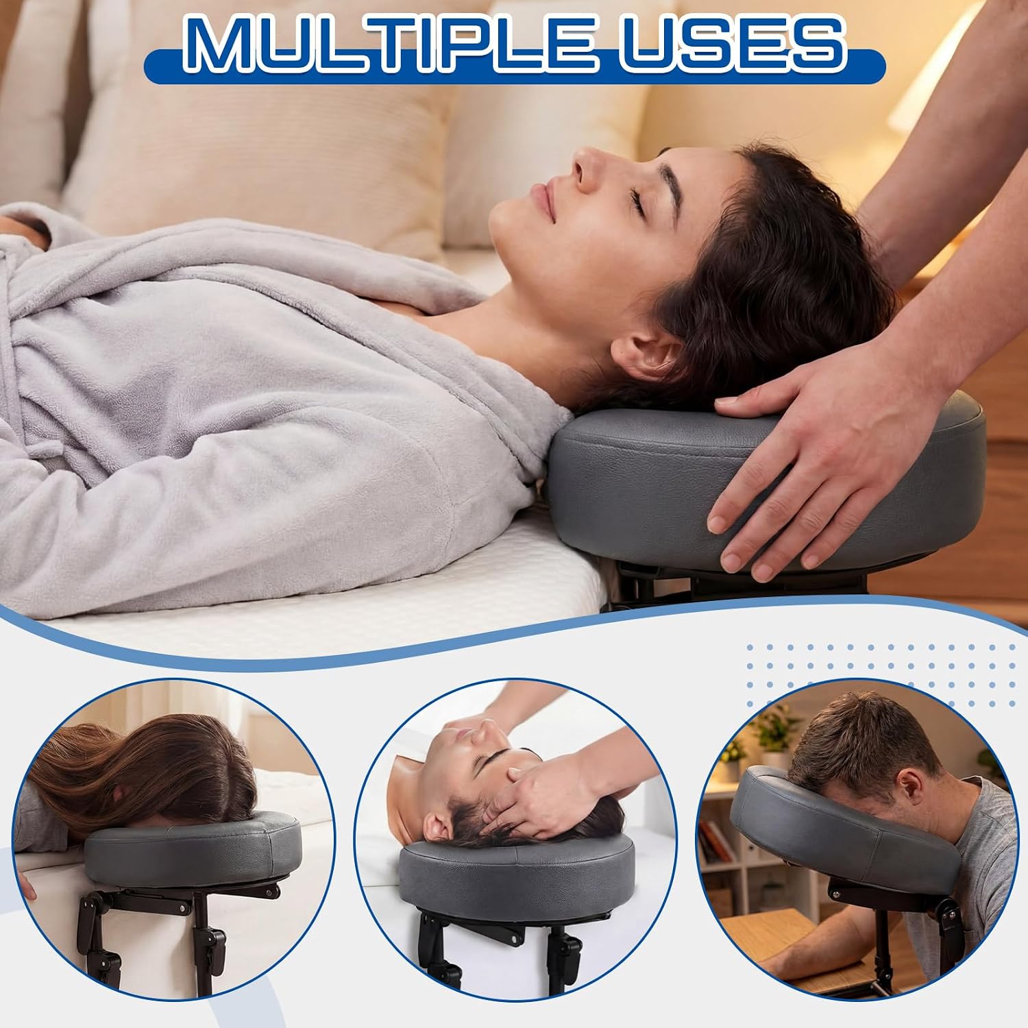Qunclay Adjustable Massage Headrest for Bed, Portable Mattress Massage Face Cradle with Soft Pillow Cushion, Face Down Pillow After Eye Surgery for Professional and Home Use(Grey)