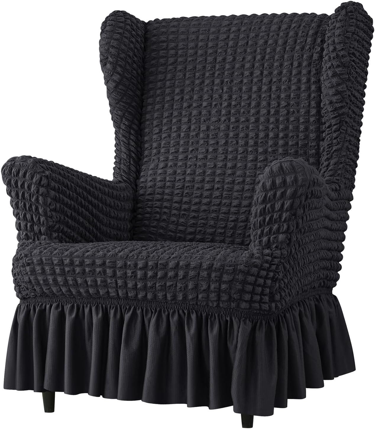 Stretch Wingback Chair Cover, Seersucker with Skirt Wing Chair Cover Removable Armchair Covers 1 Piece Soft Wing Chair Slipcover-Pink-1 Piece