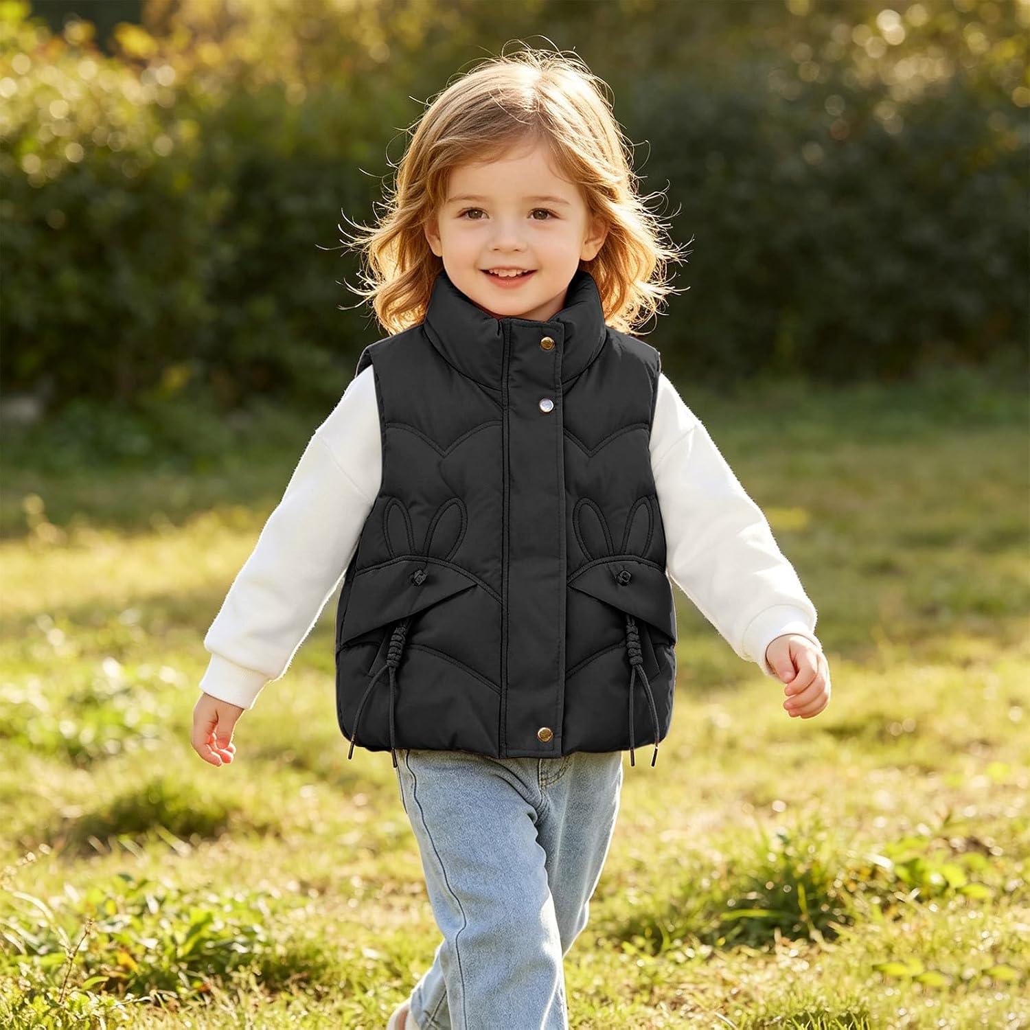 Girls Thickened Mock Neck Zip Puffer Vest Winter Jacket