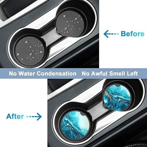 Miniatura 6 de Nipichsha Posavasos de automóvil para portavasos de automóvil, paquete de 2 posavasos de cerámica absorbente para bebidas, bonitos portavasos para