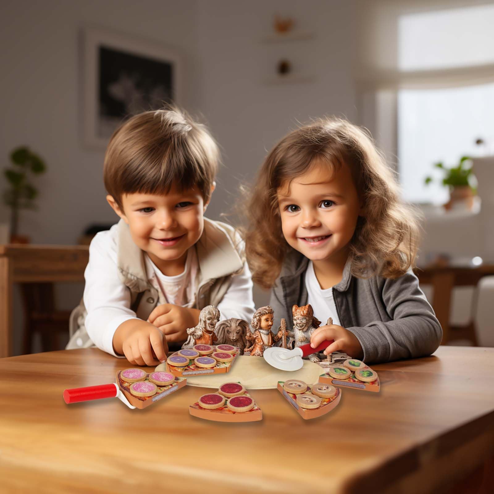 Kit à pizza en bois - Accessoire de cuisine pour enfants - Pizza en bois pour enfants - Cuisine de jeu - Jouet à pizza - Jouet éducatif - Cadeau