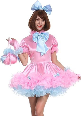 GOceBaby Women Lockable Maid Bow Pink Dress Stain Puffy Crossdress Uniform