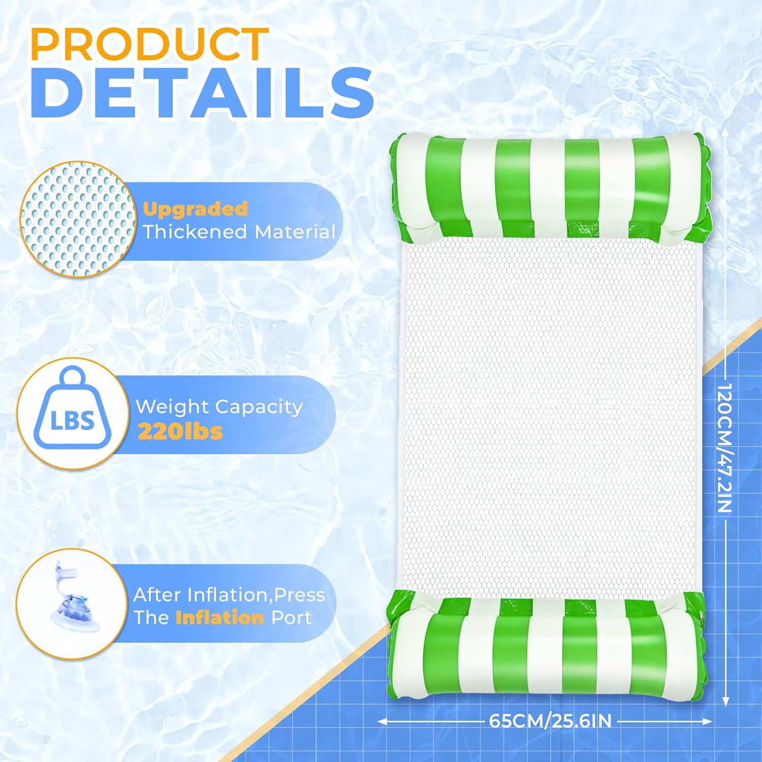 Portable Pool Floats Adult, 4-in-1 Ultra-Thick Water Hammock, Non-Stick PVC Pool floaties, Multi-Purpose Water Pool Lounger for Pool, Lake & Beach, 2-Pack image 2