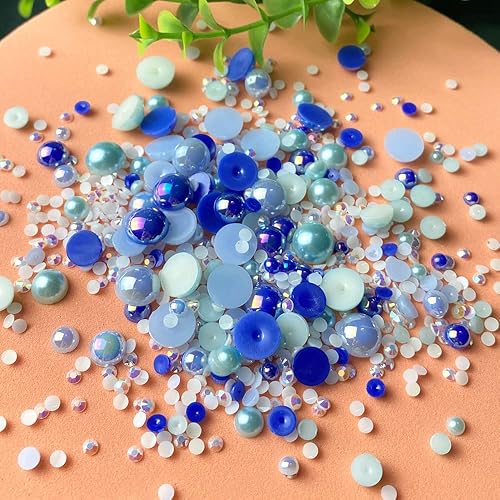 Miniatura 2 de Diamantes de imitación de resina con parte trasera plana mixta de 1.76 oz, perlas semicirculares, tamaños mixtos de 0.16 a 0.39 pulgadas, diamantes