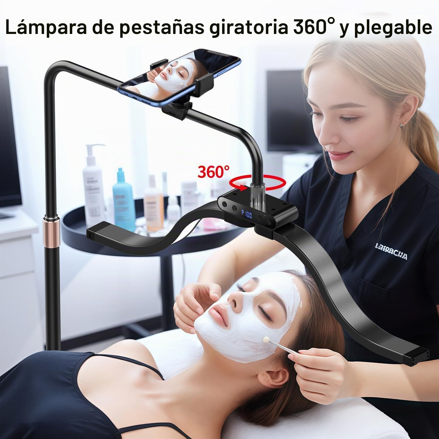 Nubes Lampara de Pie Lámpara para Extensiones de Pestañas con Soporte para Teléfono, Tatuador, Técnico de uñas: Luz de – Anillo LED de Belleza fría-Lámpara Cálida con Brillo y Altura Ajustables
