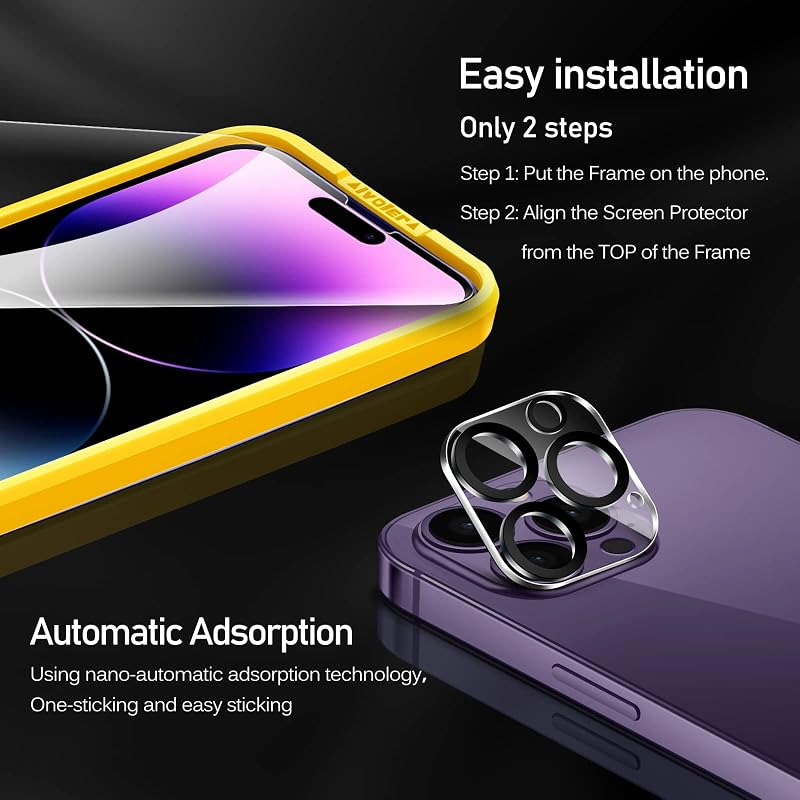 ivoler 3+3 Edzett Üveg Képernyővédő Fólia iPhone 14 Pro 6.1" Készülékhez - 9H Keménységű HD Átlátszó Védőfólia Kamera Védelemmel és Pozicion