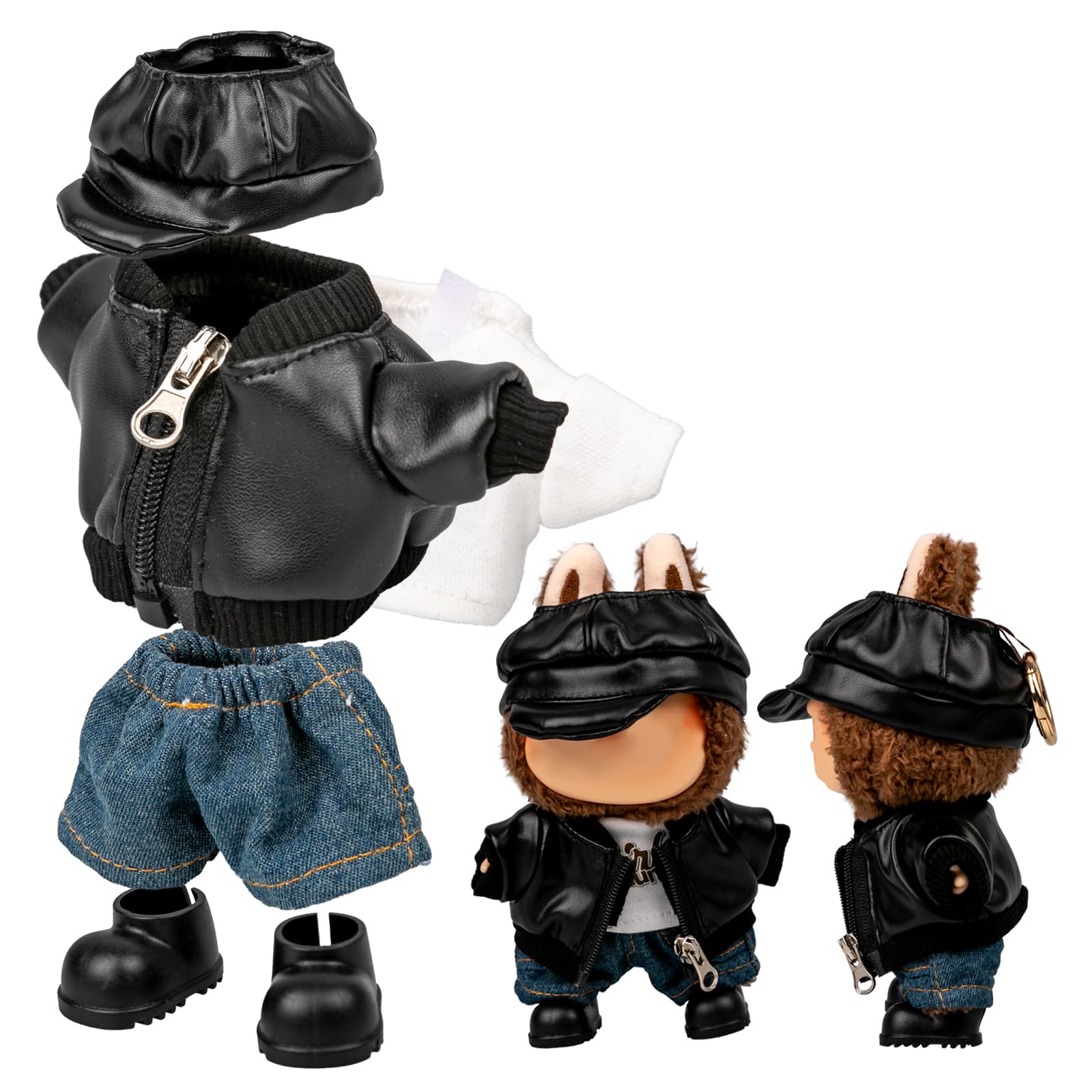 17cm/6.69in Doll Clothes for Labubu Black Bomber Jacket Suit, Dolls Clothes Accessories, Gift for Boys & Girls