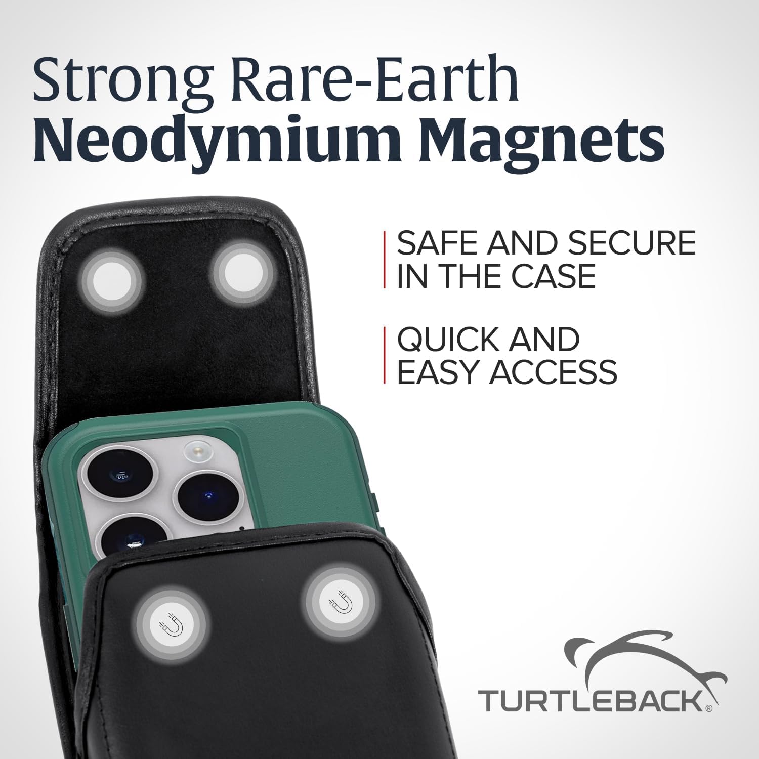 Turtleback Belt Holder for iPhone 16 Pro Max, 15 Pro Max, 14 Pro Max -Medium- Fits w/Shockproof Commuter Style Cases, Premium Black Leather Vertical Holster, Magnetic Close Leather Wrapped Clip - Image 3