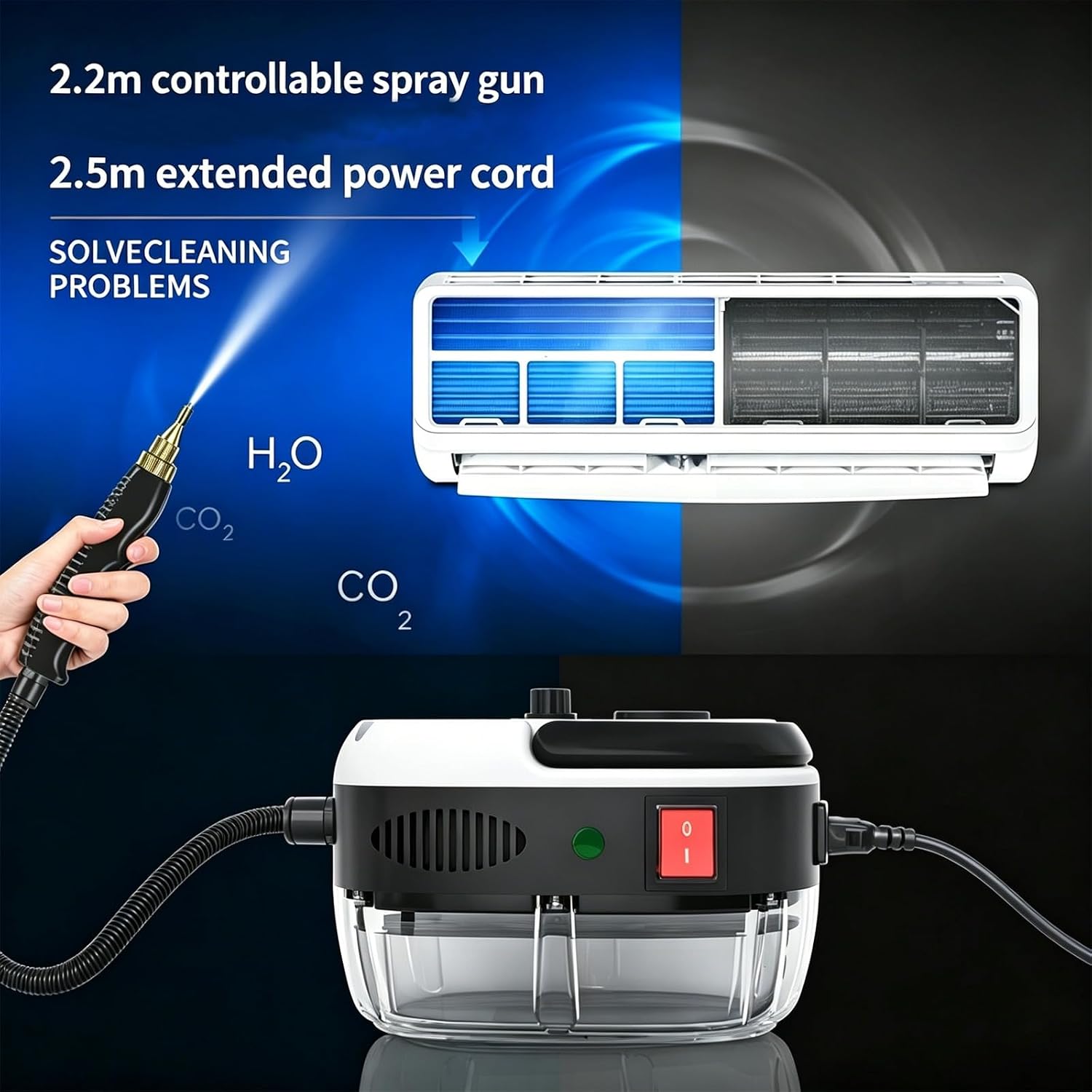 Steam Cleaner, High Temperature Pressurized Steam Cleaner, 2500W Portable Steam Cleaning Machine for Home, Bathroom and Car Use (White)