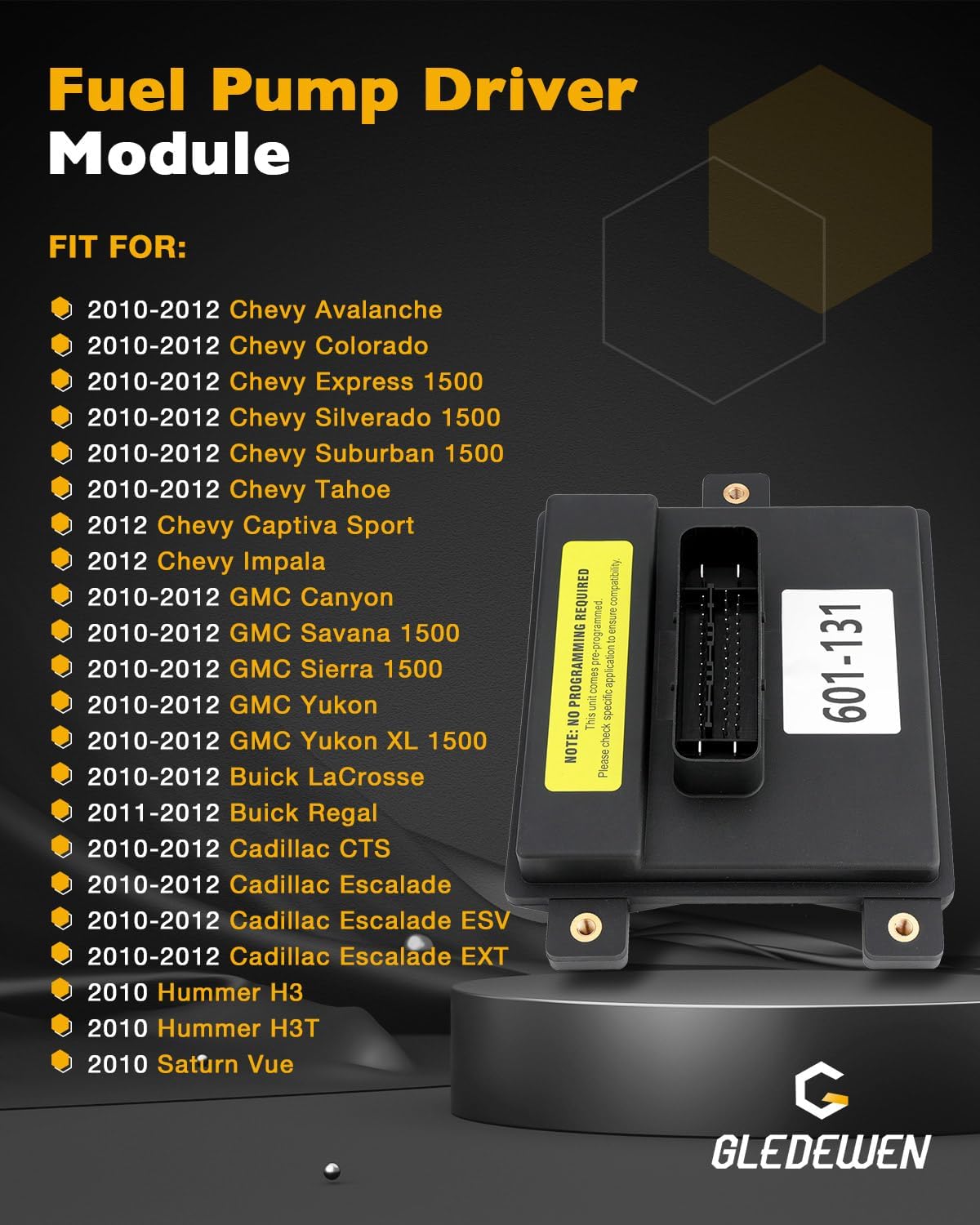 Fuel Pump Driver Module, Compatible with 2010-2012 Chevy Silverado Colorado Suburban Tahoe Avalanche Express, GMC Sierra Yukon Savana Canyon, Cadillac, 601-131 20877116, Fuel Pump Flow Control Module