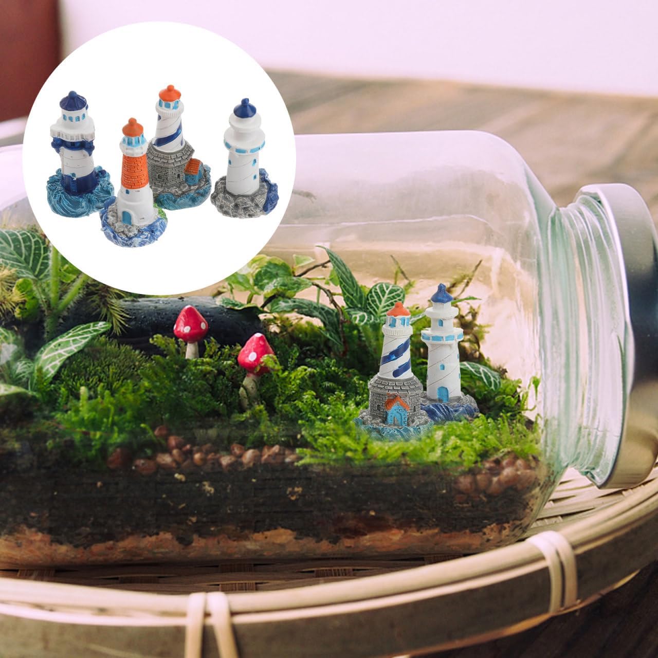 ibasenice 24 Pcs Lighthouse Ornament Miniature Lighthouse Figurines Birthday Statue Ocean Decor Cake Decorating Cake Ornament Mediterranean Style Model