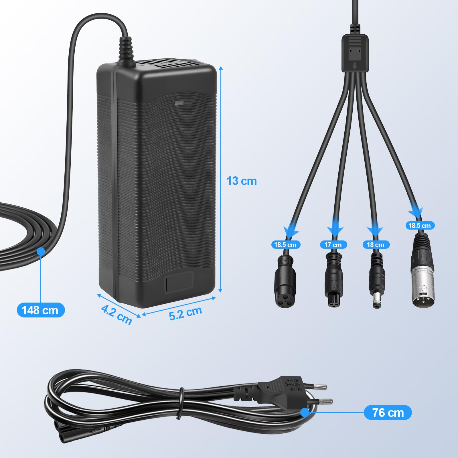 58,8 V 2 A Chargeur pour Kugoo G3/G-Booster Trottinette Électrique, Vélo Électrique, Hoverboard, Câble de Charge avec Fiches d'Interface 4 en 1, 117 W Chargeur de Batterie au Lithium