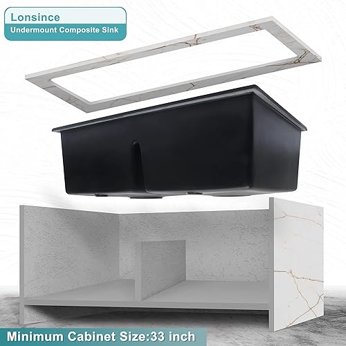 Miniatura 4 de Lonsince Fregadero de cocina con doble tazón, fregadero de cocina negro de 30 x 18 pulgadas, fregadero de cocina de doble tazón, fregadero de cocina