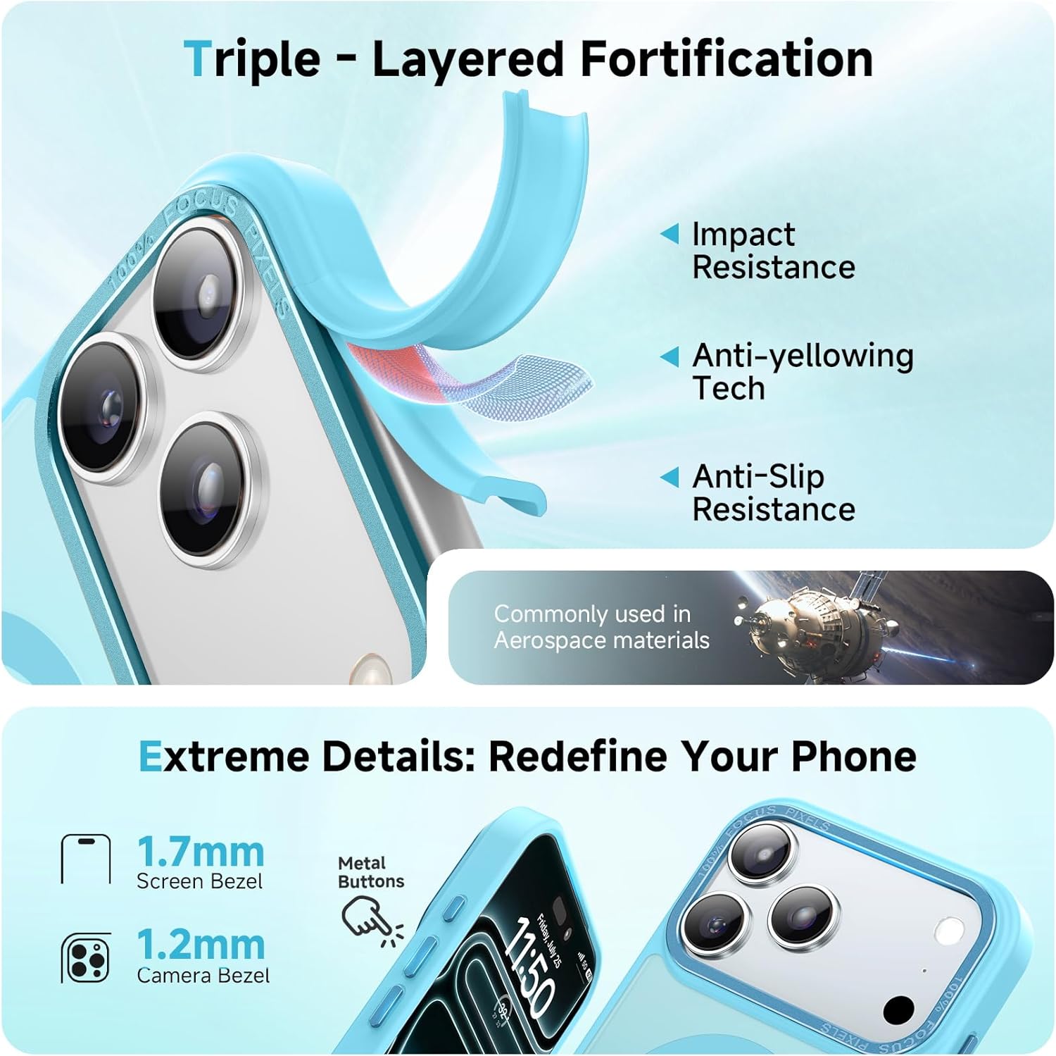 Stronger Magnetic & Shockproof for iPhone 17 Pro Max Case,Fit for MagSafe, with Screen Protector & Wrist Strap, Military-Grade Drop, Translucent Slim for iPhone 17 ProMax Case,Sky Blue