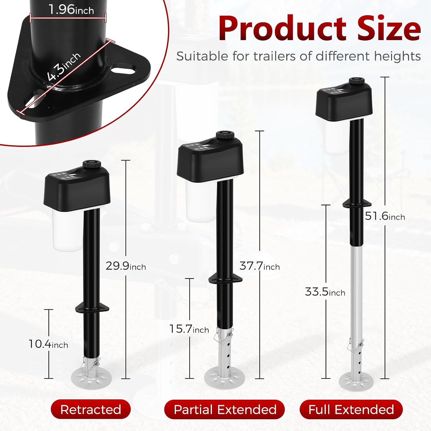 7600LBS Electric Trailer Jack with 2pcs Remote Control, IP65 Waterproof RV A-Frame Tongue Jack with Built-in Spirit Level for RVs & Travel Trailers, 9.8-31.5" Extended with Manual Crank Handle