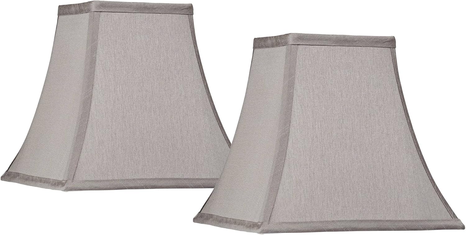 Set of 2 Square Lamp Shade (Pre-Assembled) s Pewter Gray Medium 5.25" Top x 10" Bottom x 9.5 High Spider with Replacement Harp and Finial Fitting - Springcrest