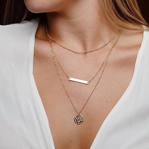 Miniatura 4 de Ava Riley Collar para mujer, gargantilla delicada chapada en oro de 14 quilates, collares de plata en capas para mujer, joyería de playa de moda