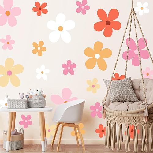 12 hojas de calcomanías de pared de margaritas grandes, calcomanías de pared de margaritas grandes, calcomanías florales para niños y niñas,