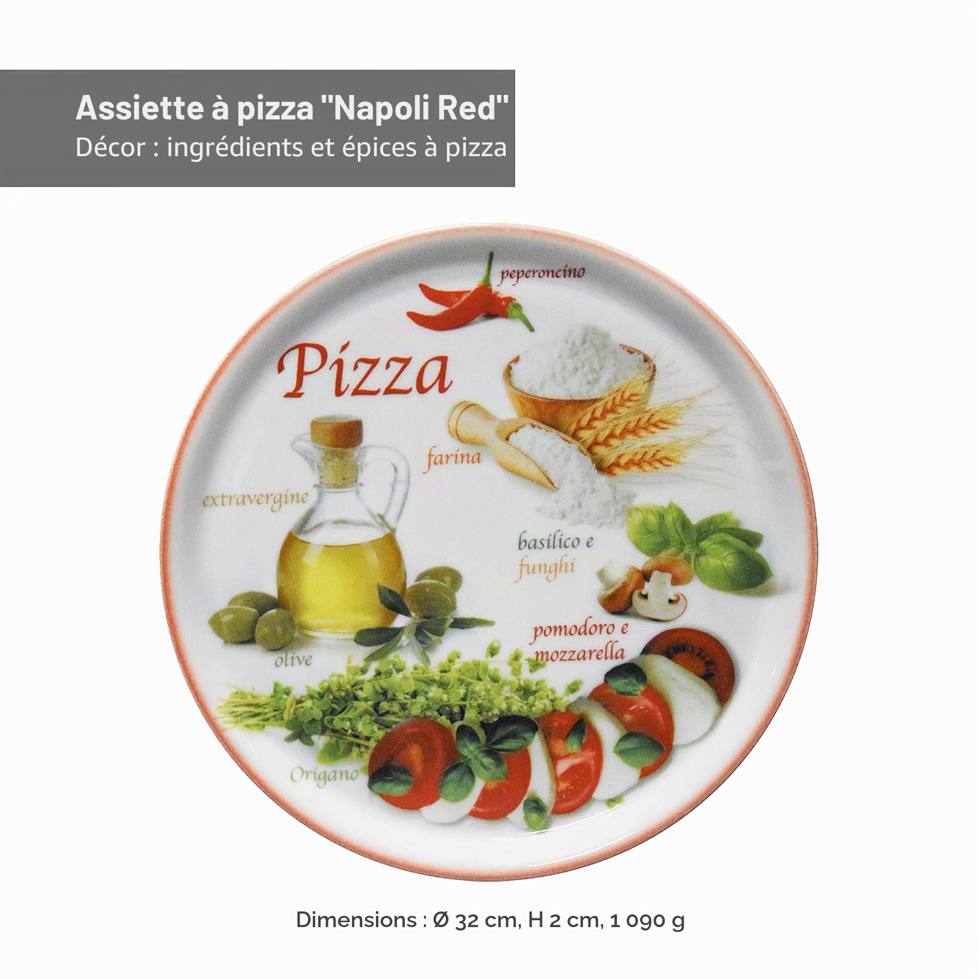 MamboCat Napoli Red Lot de 6 assiettes à pizza rouges Ø 32 cm I Assiettes de service avec motifs