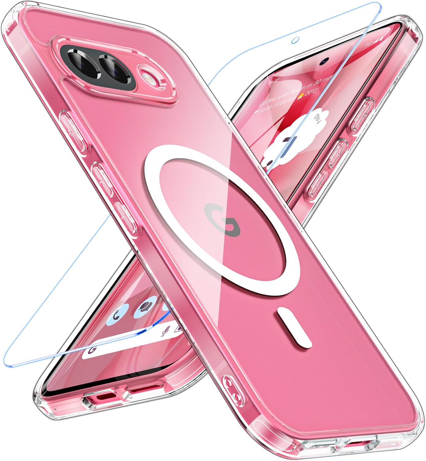 OWKEY For Google Pixel 9A Case, Magnetic Google Pixel 9A Mobile Phone Case for MagSafe with Protection Glass Thin Military Protection Protective Case for Google Pixel 9A (Clear)