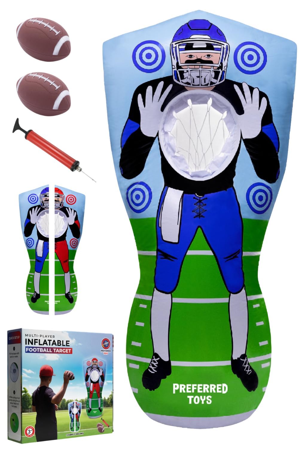 Inflatable Football Target - Double-Sided Toss Training Game with Mini Footballs - Fun Kids Throwing Football Games for Indoors, Outdoors, Birthdays, Camping, Beach - 65 Inch