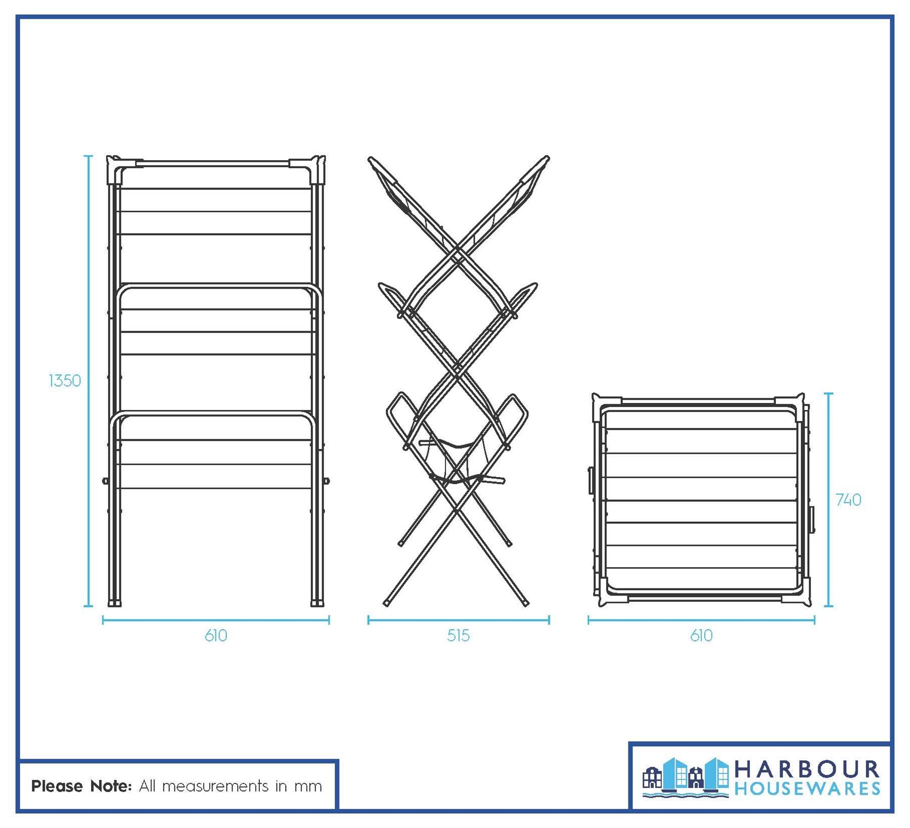 Harbour Housewares Stendibiancheria pieghevole a 3 livelli, nero, 1 x interno ed esterno, casa, cucina, balcone, compatto, portatile, pieghevole, per lavanderia, asciugatrice, appendiabiti