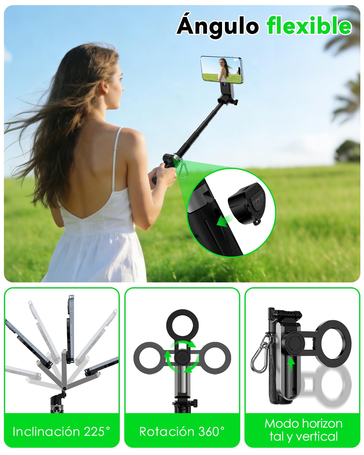 CloudValley trípode magnético multifuncional para selfie y vlog, soporte portátil de bolsillo compatible con MagSafe para iPhone/Android