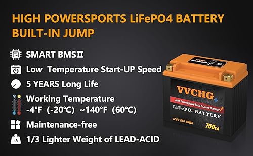 Miniatura 2 de VVCHG+ Motocicletas Batería de litio YTX12-BSYTX14-BSYTX16-BSYTX20-BS, 12V 8Ah 750A Batería deportiva LiFePO4 de alta potencia para ATV, UTV,