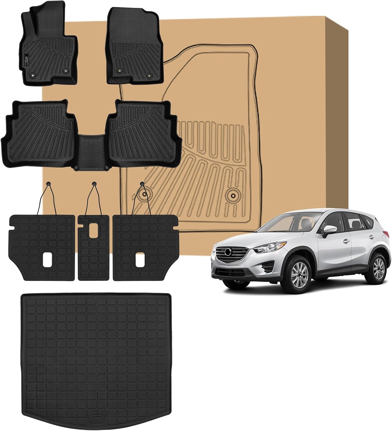 Peleus Floor Mats for Mazda CX5 2013 2014 2015 2016 (1st Gen),TPE All Weather Protection 2 Rows Car Floor Liners with Cargo Liner Mazda CX-5 Trunk Mat+Floor Mats