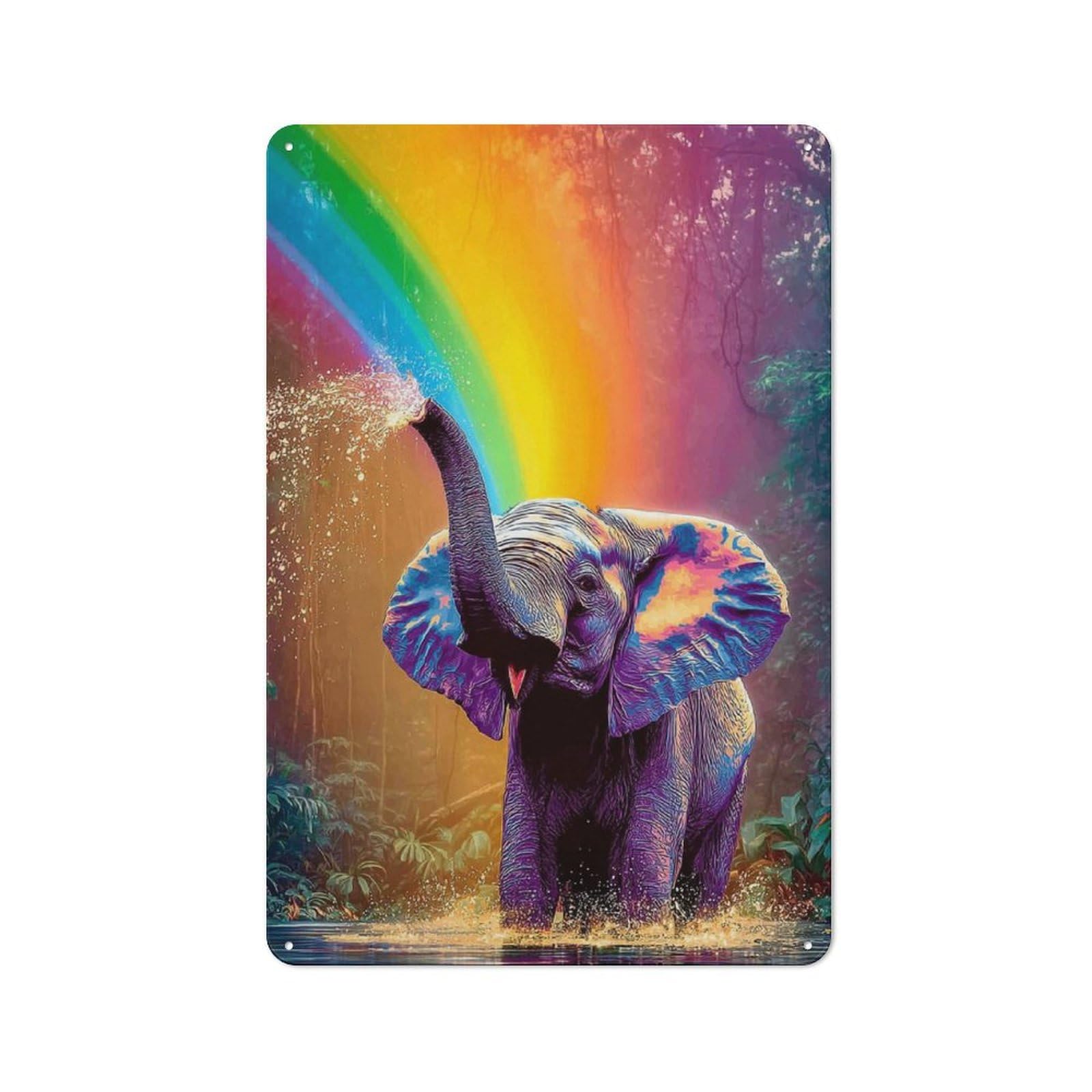 Junmoney Rainbow Elephant In The Jungle Retro Metal Sign 30X20cm Featuring For Bar Or Restaurant, For Bar Decor Enthusiasts