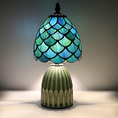 Miniatura 12 de Tiffany Lamp Stained Glass Mushroom Table Lamps 6X6X12.5 Inch Pink Leaf Style Small Night Light Ceramic Base Mini Accent Desk Light Suitable for