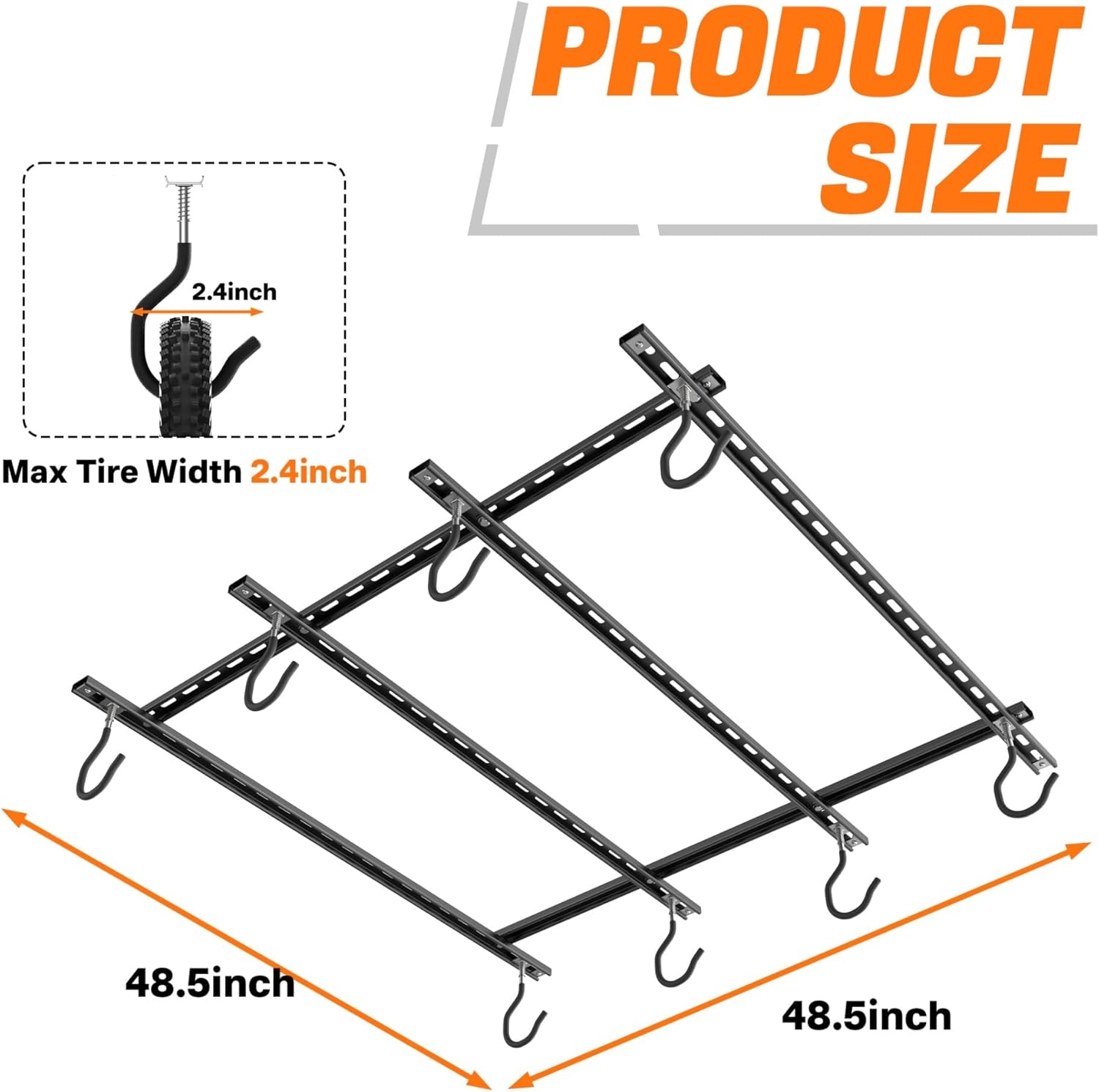 TORACK Ceiling Bike Rack for Garage, Ceiling-Mounted Bicycle Storage Hooks for 4 Bikes (Horizontal) or 8 Bikes (Vertical), Adjustable Overhead Bicycle Hooks for Mountain, Road, and Kids' Bike