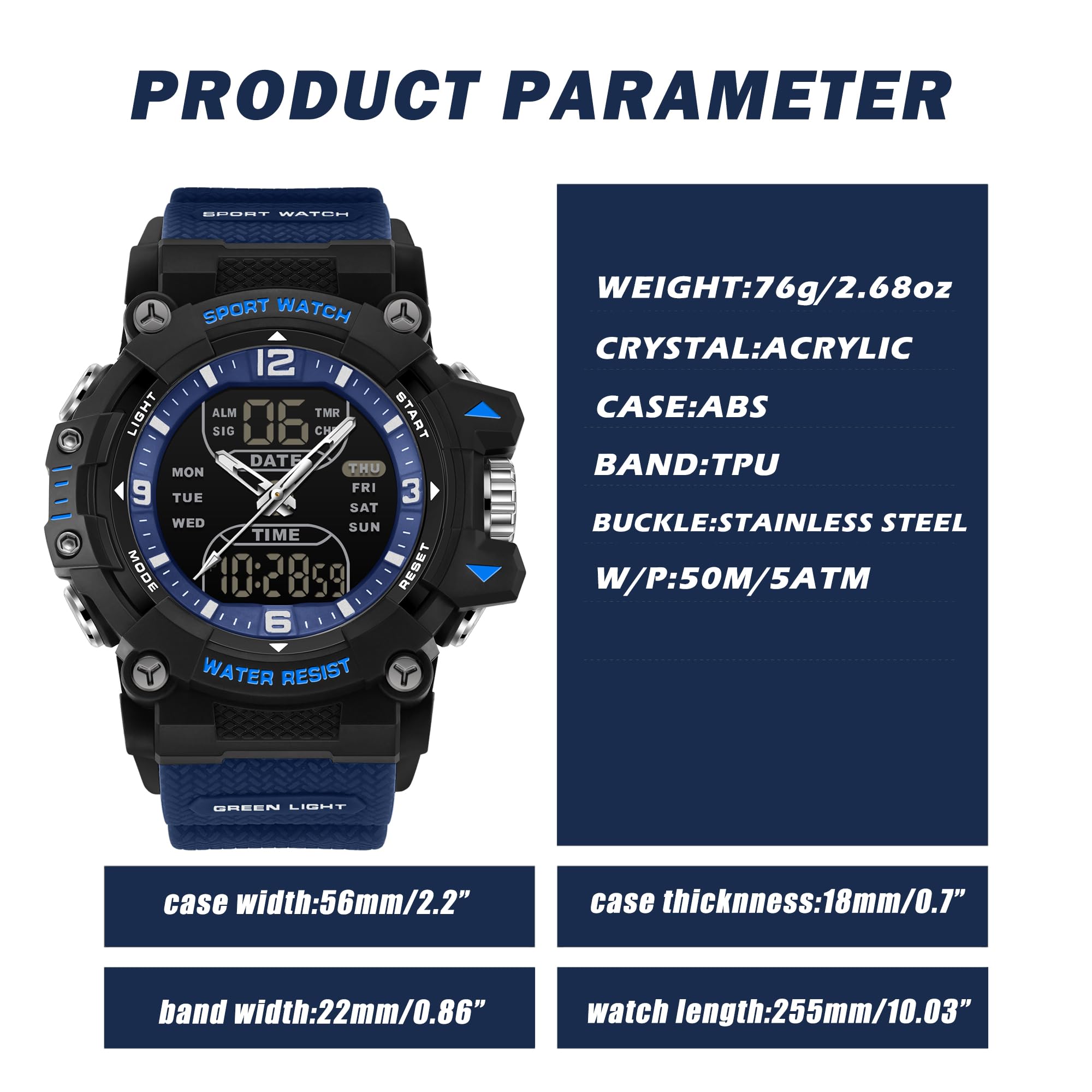 findtime Digitale wasserdichte Sportuhr für Herren, großes Zifferblatt, Alarm, Stoppuhr, Countdown, taktische Herren-Armbanduhr für Herren, leuchtende Outdoor-Laufuhr