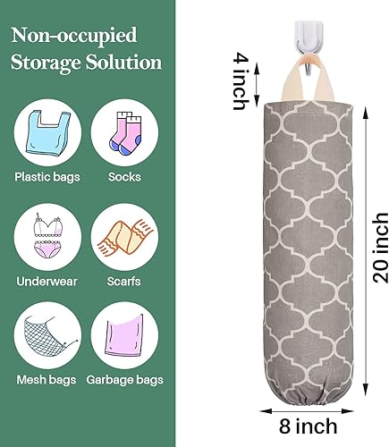 Miniatura 5 de Soporte para bolsas de plástico, soporte de pared para almacenamiento de bolsas de plástico, organizador de sacos de 2 unidades (gris francés +