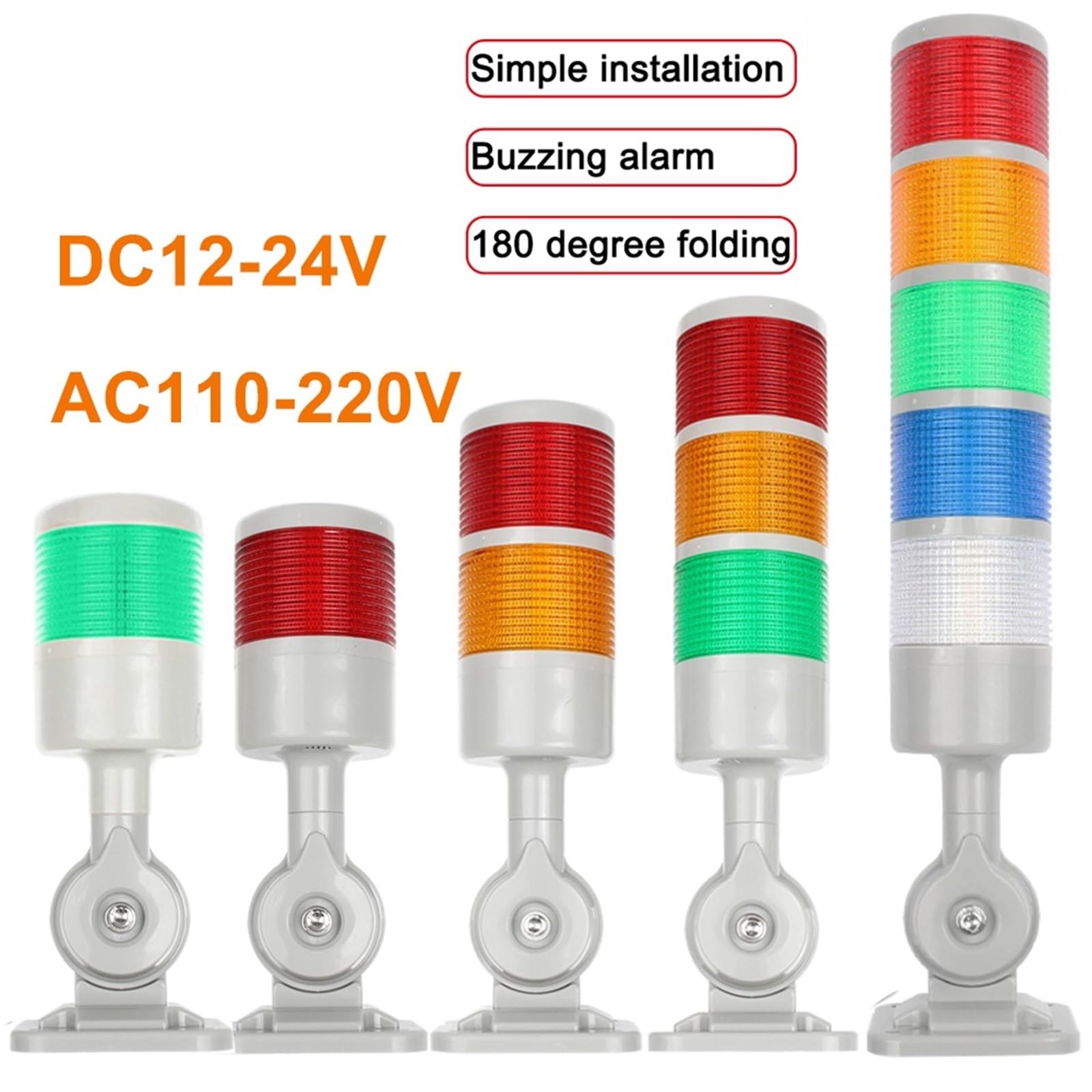 Luz de pila giratoria de 180 grados, luz de advertencia industrial roja, ámbar y verde for máquina CNC, CC 12-24 V, CA 110-220 V, luz intermitente fija LED(1 layer Green,AC110-220V)