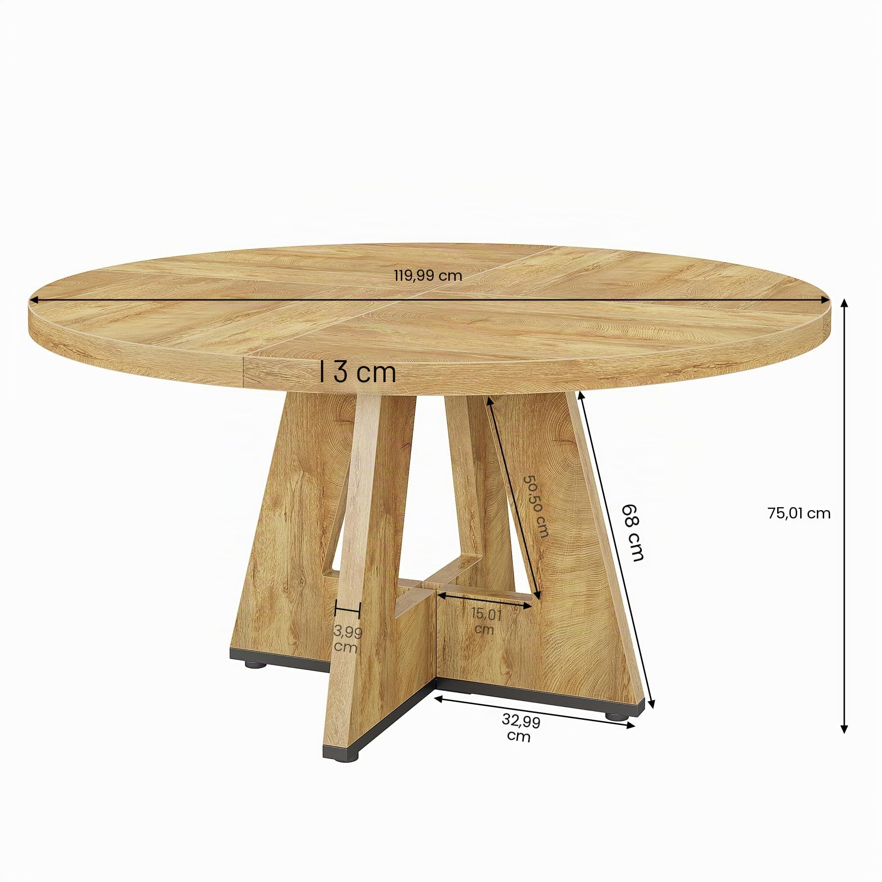 Tribesigns, tavolo da pranzo rotondo in legno da 119 cm per cucina, tavolo da 119 cm per 4-6 persone, mobili in stile fattoria con piano in legno e base a croce, legno chiaro