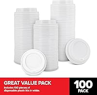Vista 2 de Stock Your Home (100 unidades) tapas desechables para tazas de café en color blanco para tazas calientes de papel estándar de 10, 12, 16, 20 y 24