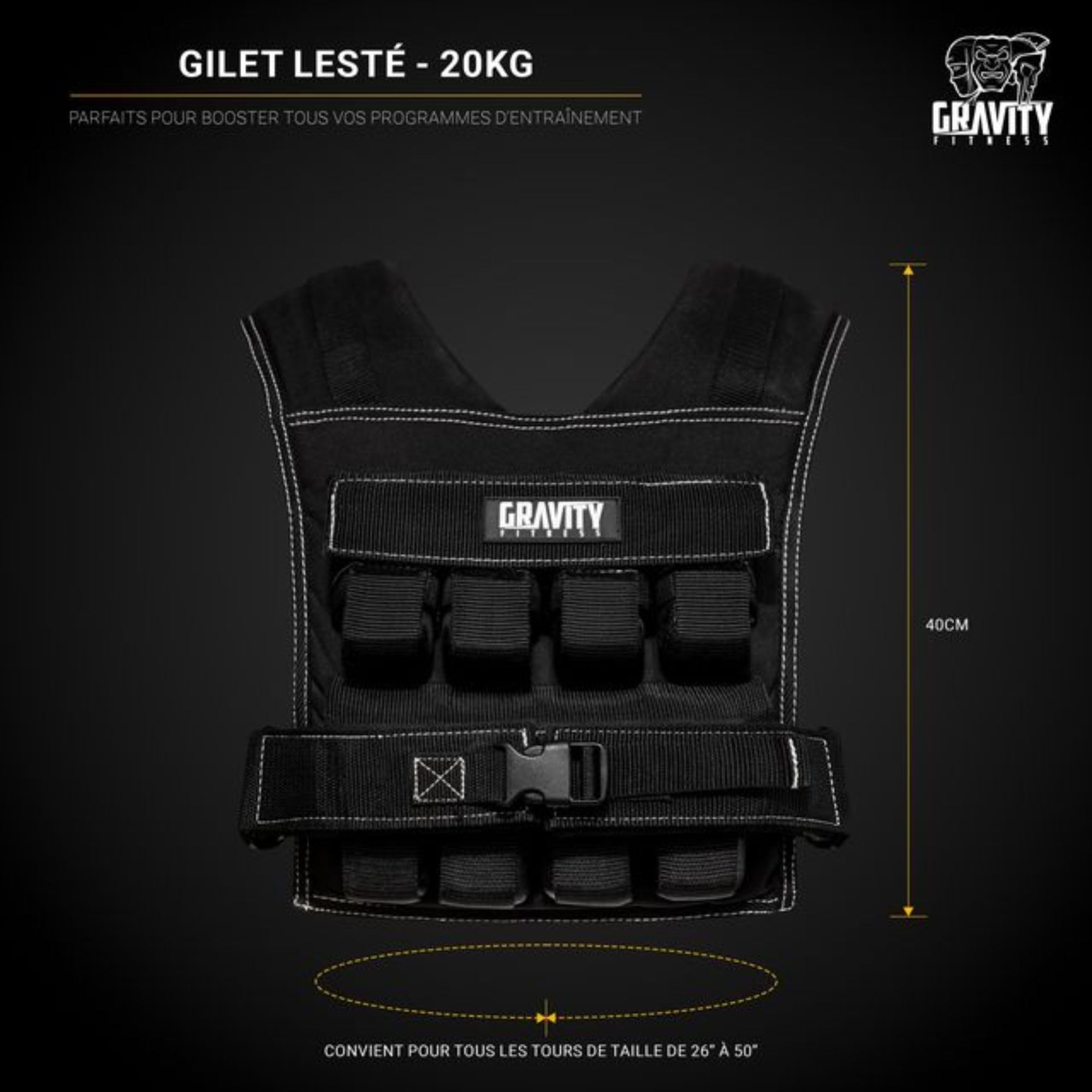Gravity Fitness Weighted Vest - 15kg - 20kg - Fully Adjustable. Calisthenics, Crossfit, Strength Training, Home and Commercial Use.