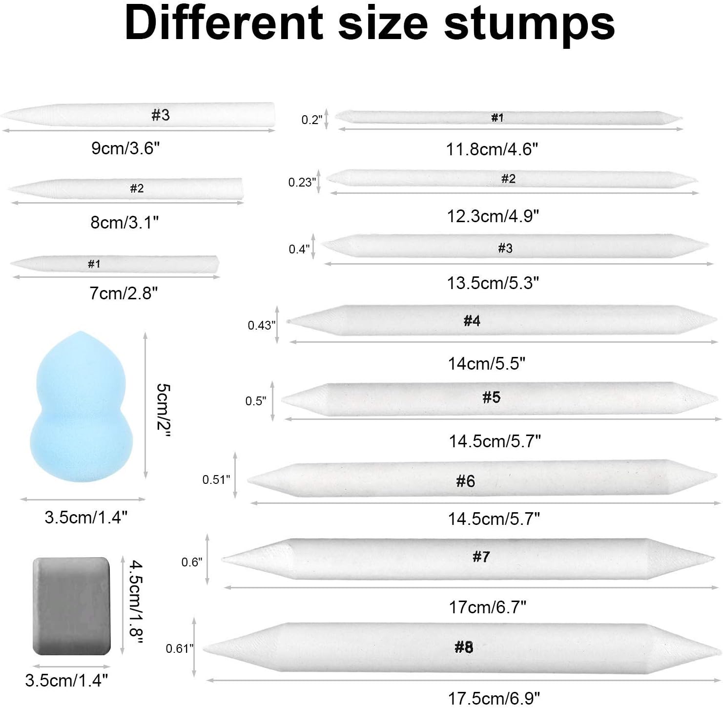 23Pack Art Blenders Set, Blending Stumps and Tortillions Set with Sandpaper Pencil Sharpeners, Kneaded Eraser, Pencil Extension Tool, Sponge, Package in Felt Bag for Student Artists Sketch Drawing