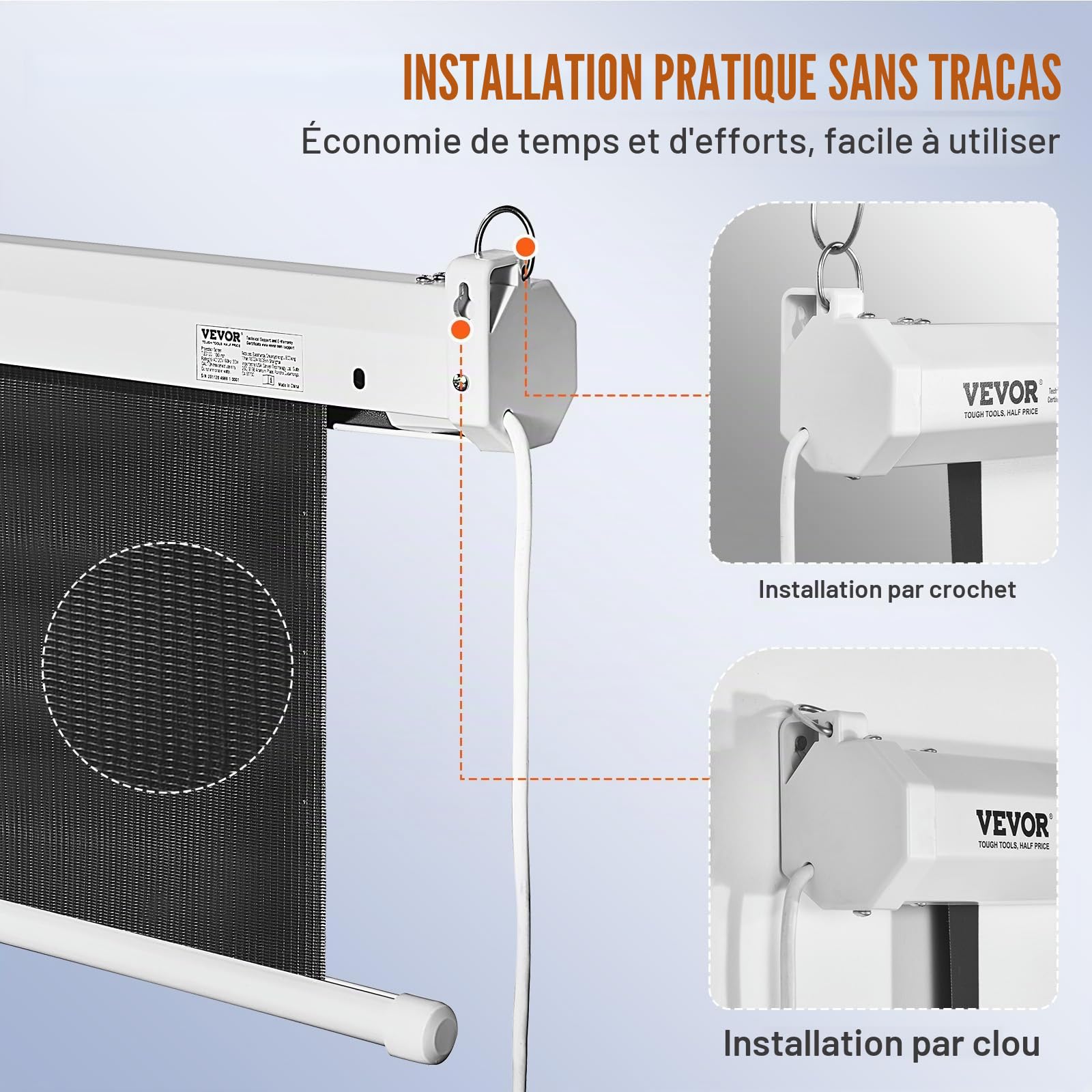 VEVOR Écran de Projection Motorisé 100 Pouces 16:9 HD 4K 1080 Toile de Projection Anti-Plis avec Télécommande Grand Angle de Vision Montage Mural Direct pour Vidéoprojecteurs Cinéma Maison Intérieur