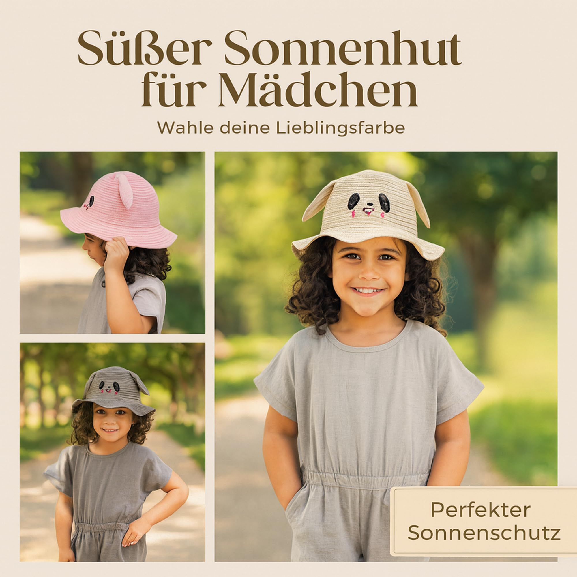 Simpatico Cappello da Sole Pieghevole e giocabile per Ragazze, Cappello da Sole Traspirante con Protezione UV con Motivo Ricamato e Motivo di Animali